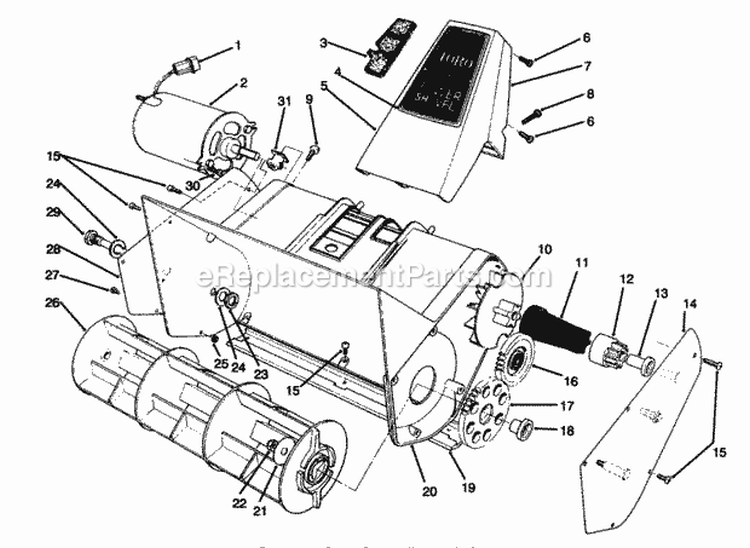 Rotor Housing Assembly Diagram and Parts List for 38305C 1000001-1999999 - 1991 Lawn Boy Snow Blower